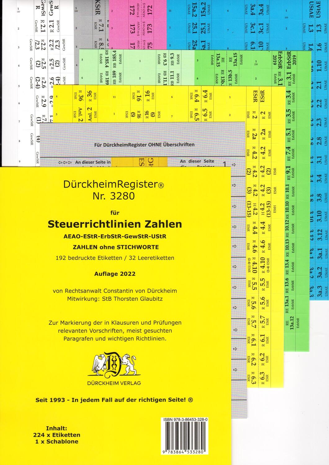 Cover: 9783864533280 | DürckheimRegister® STEUERRICHTLINIEN, Gesetze und §§, ohne Stichworte
