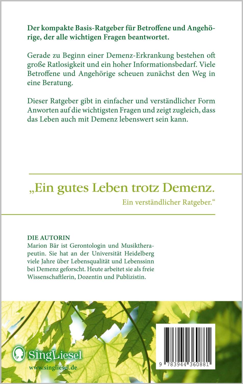 Bild: 9783944360881 | Demenz - was nun? | Marion Bär | Taschenbuch | 112 S. | Deutsch | 2017