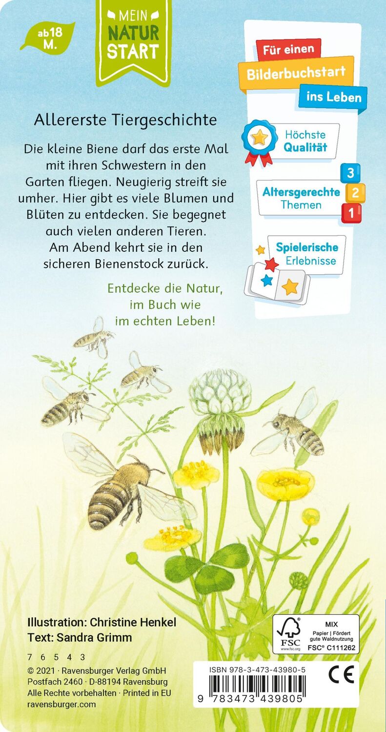 Rückseite: 9783473439805 | Ich bin die kleine Biene | Sandra Grimm | Buch | Naturstart | 16 S.