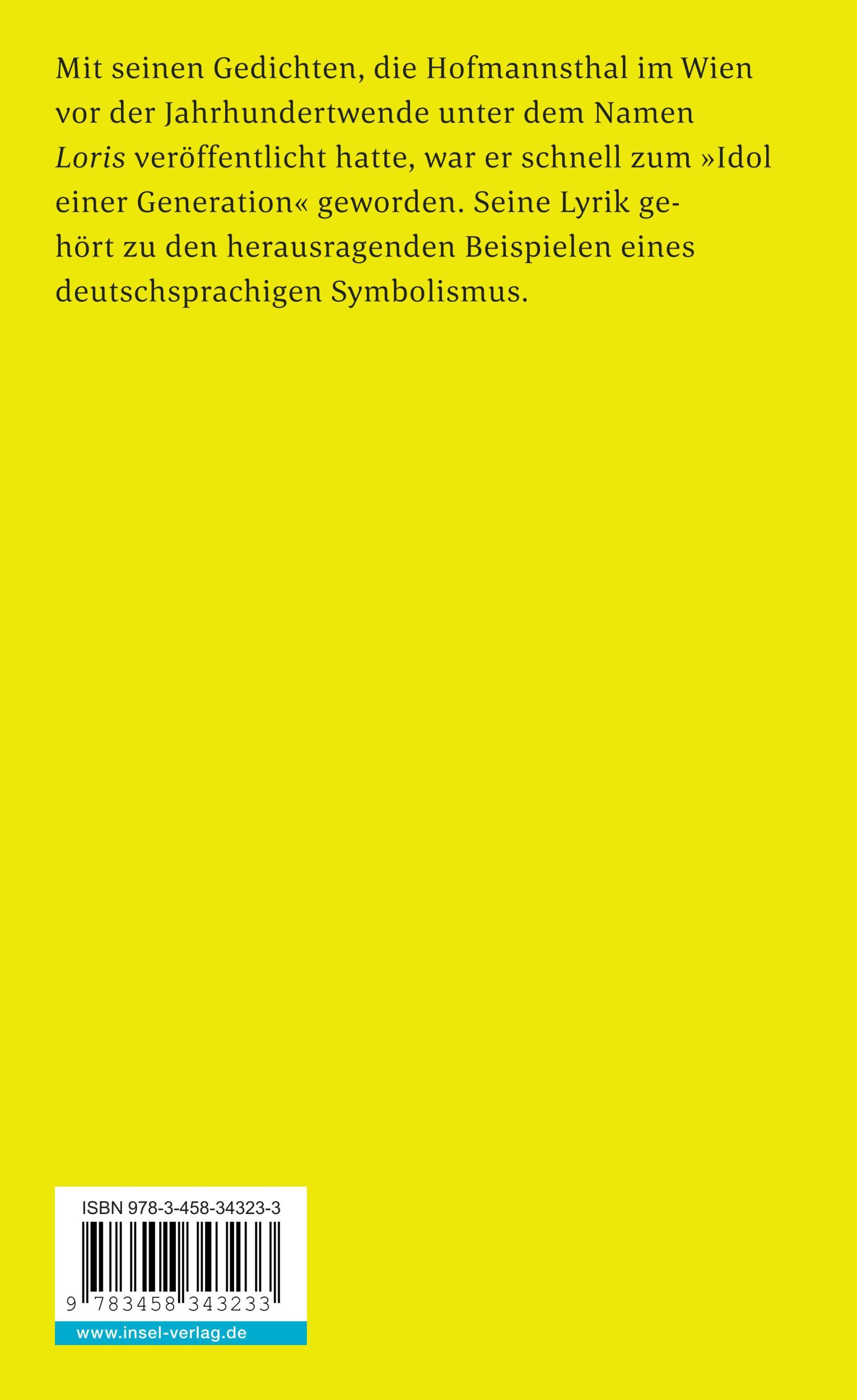 Rückseite: 9783458343233 | Die Gedichte | Hugo von Hofmannsthal | Taschenbuch | 251 S. | Deutsch