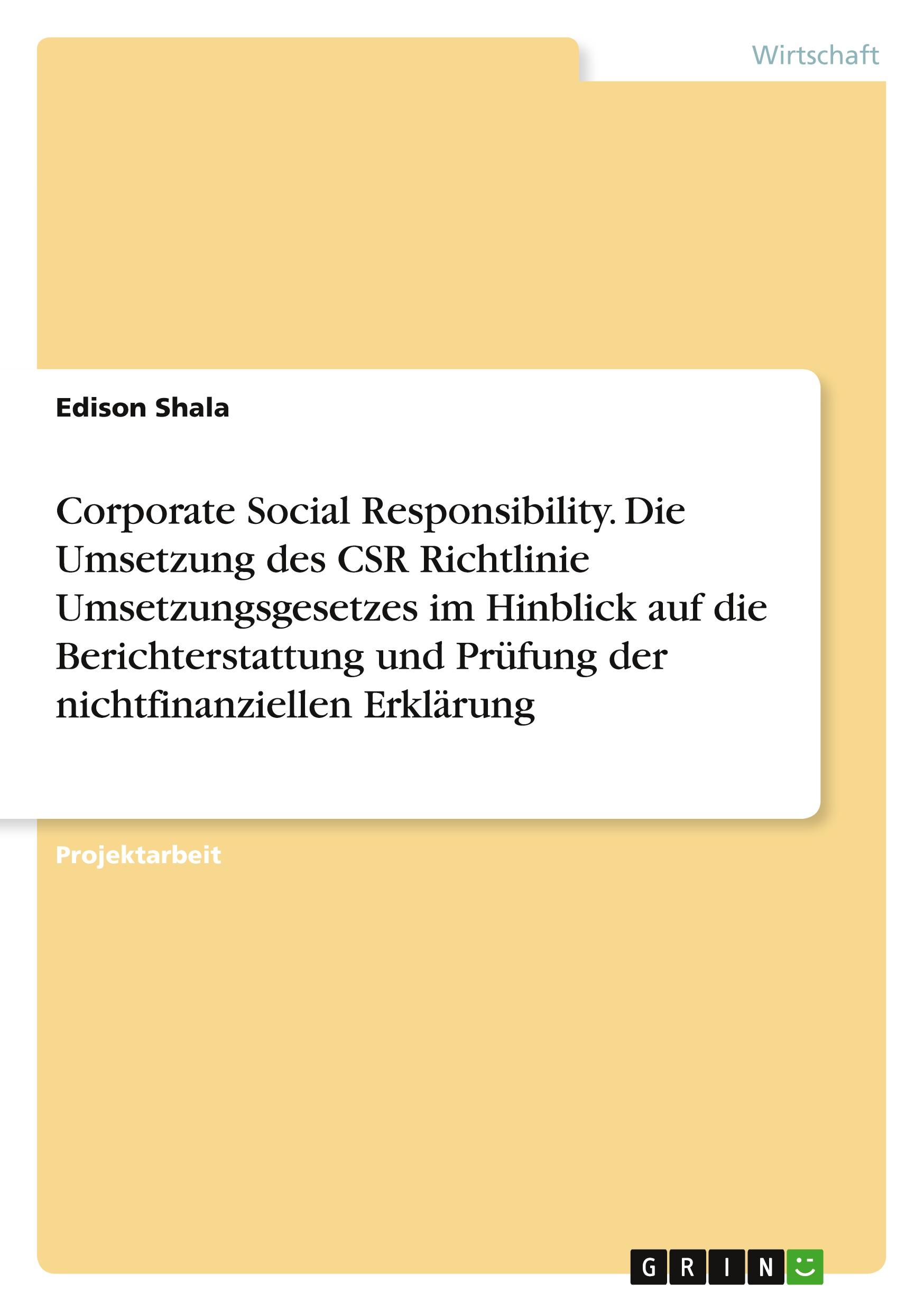 Cover: 9783668779921 | Corporate Social Responsibility. Die Umsetzung des CSR Richtlinie...