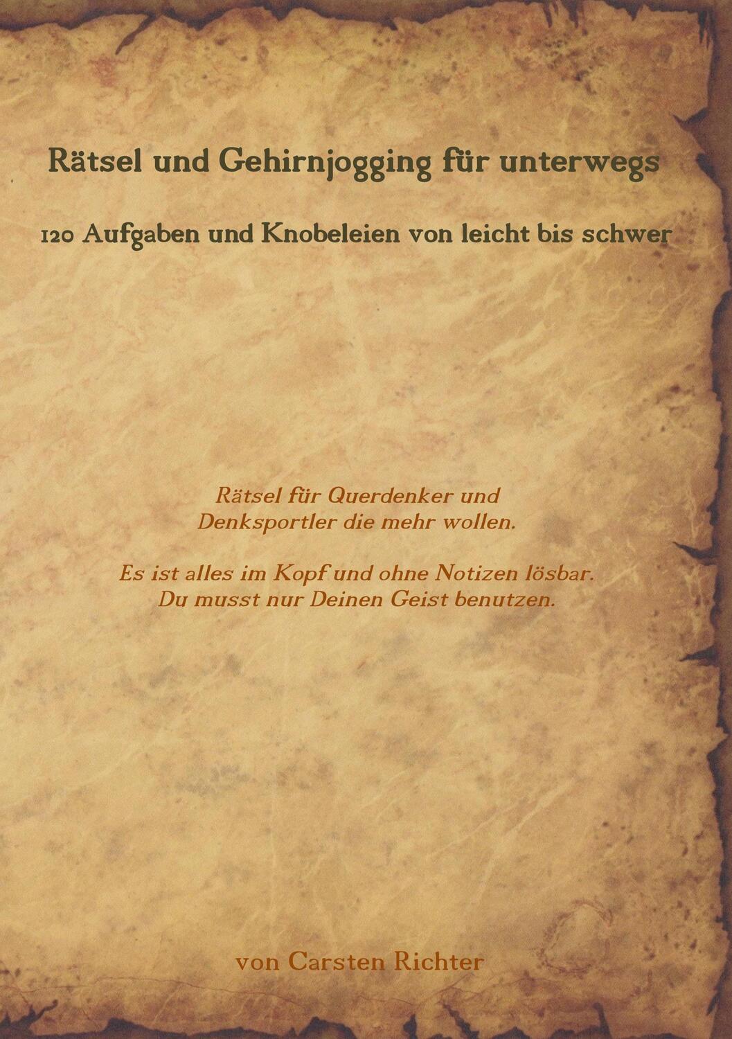 Cover: 9783746097374 | Rätsel und Gehirnjogging für unterwegs | Carsten Richter | Taschenbuch