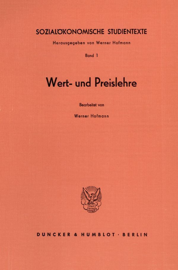 Cover: 9783428015115 | Sozialökonomische Studientexte. | Band I: Wert- und Preislehre. | Buch
