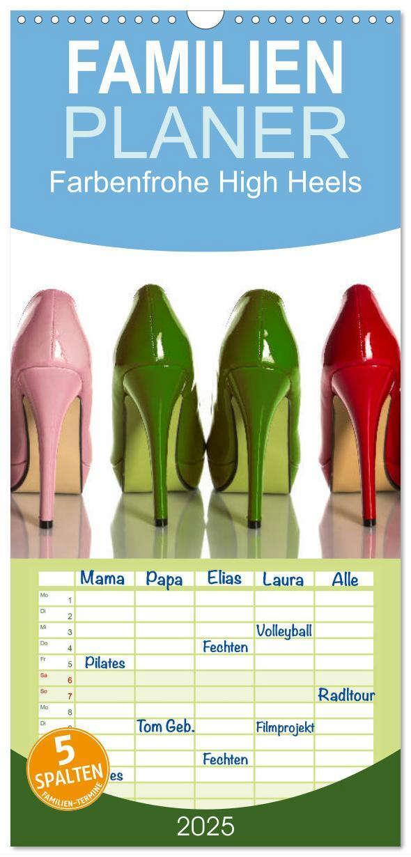 Cover: 9783457119846 | Familienplaner 2025 - Farbenfrohe High Heels mit 5 Spalten...