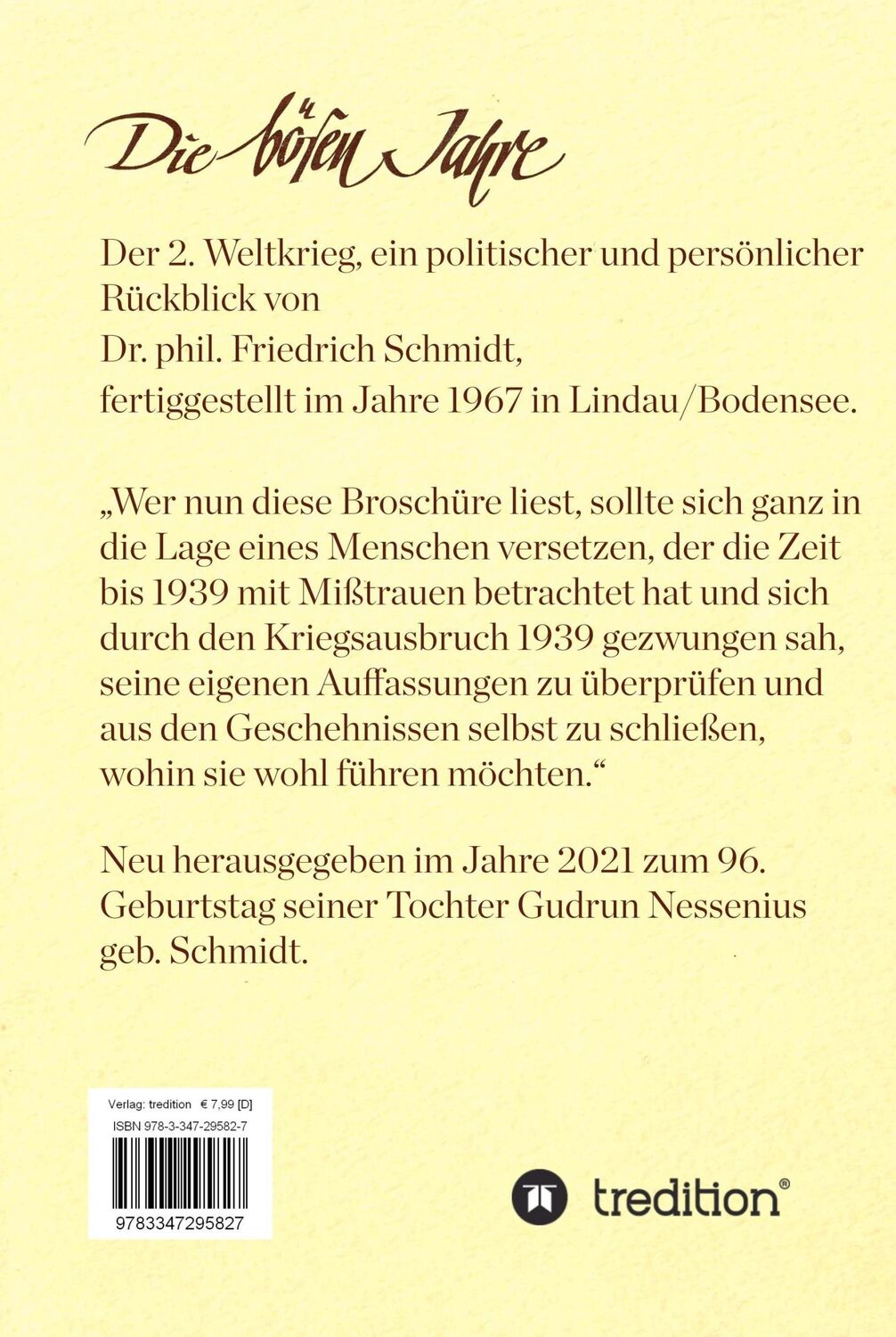 Rückseite: 9783347295827 | Die bösen Jahre | Friedrich Schmidt (u. a.) | Taschenbuch | Paperback