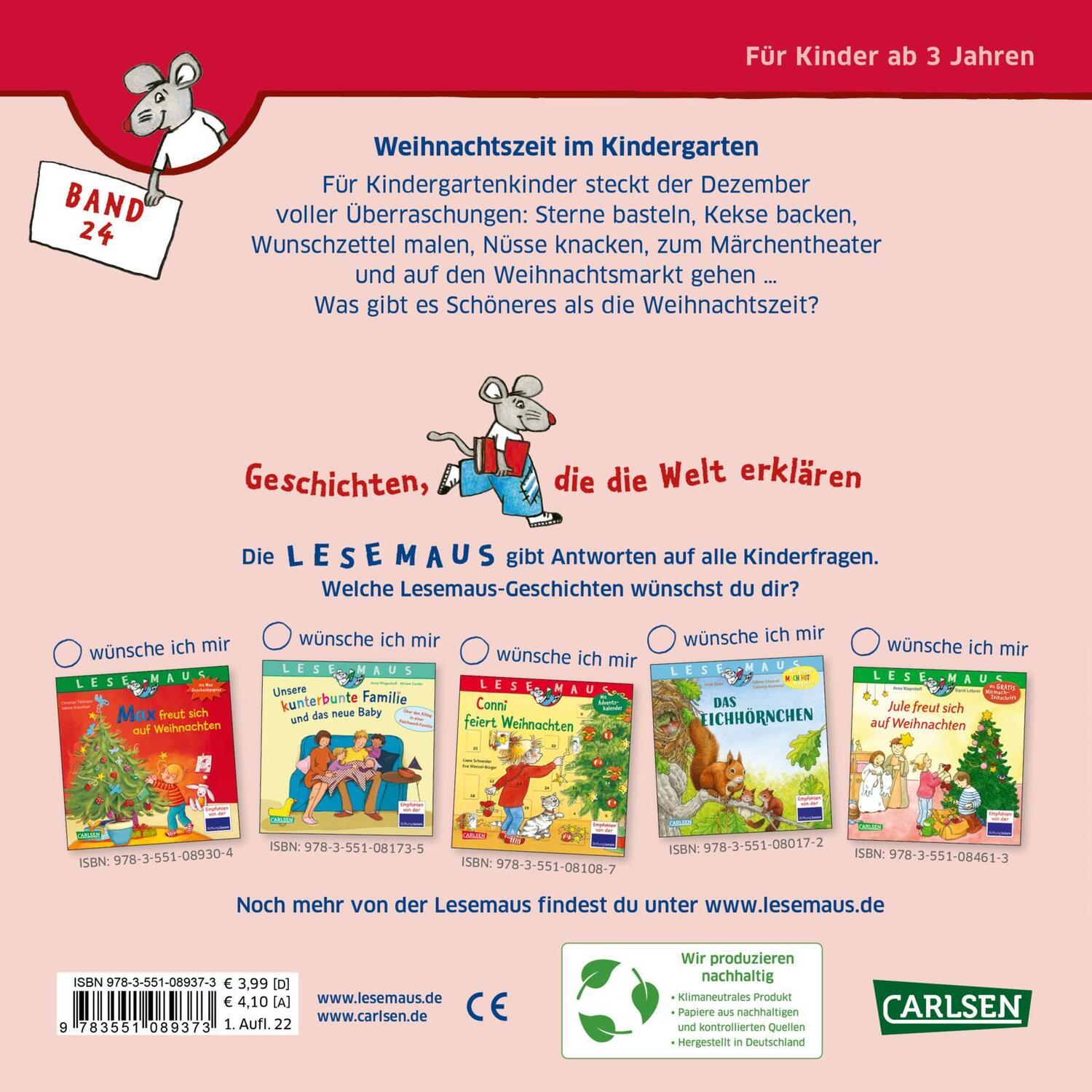 Rückseite: 9783551089373 | LESEMAUS 24: Weihnachtszeit im Kindergarten | Anna Wagenhoff | Buch
