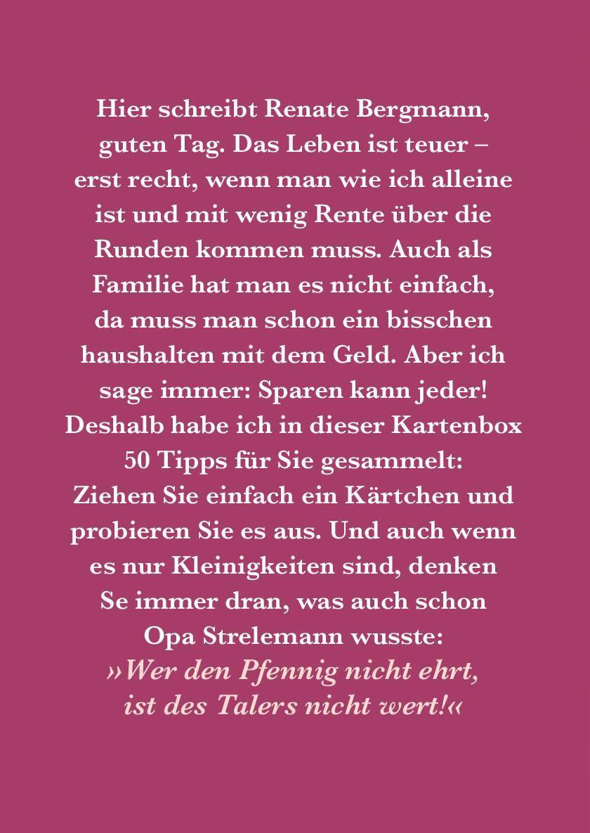 Rückseite: 9783845852898 | Sparen kann ja jeder! | 50 Ideenkärtchen von der Online-Omi | Bergmann