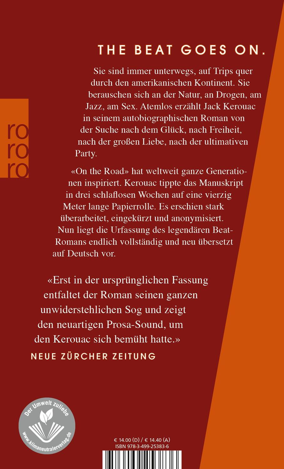 Rückseite: 9783499253836 | On the Road | Die Urfassung | Jack Kerouac | Taschenbuch | Deutsch