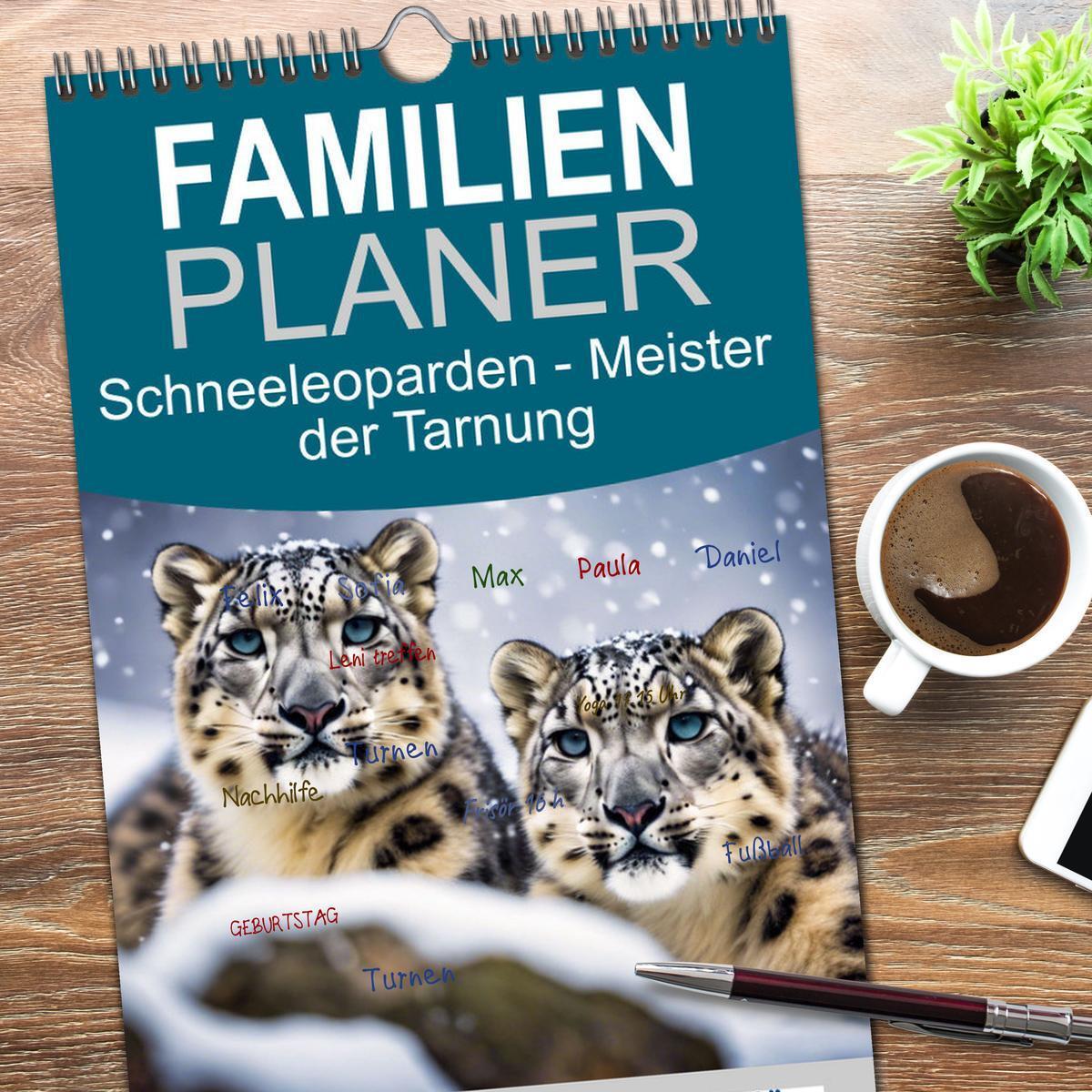 Bild: 9783457155066 | Familienplaner 2025 - Schneeleoparden - Meister der Tarnung mit 5...