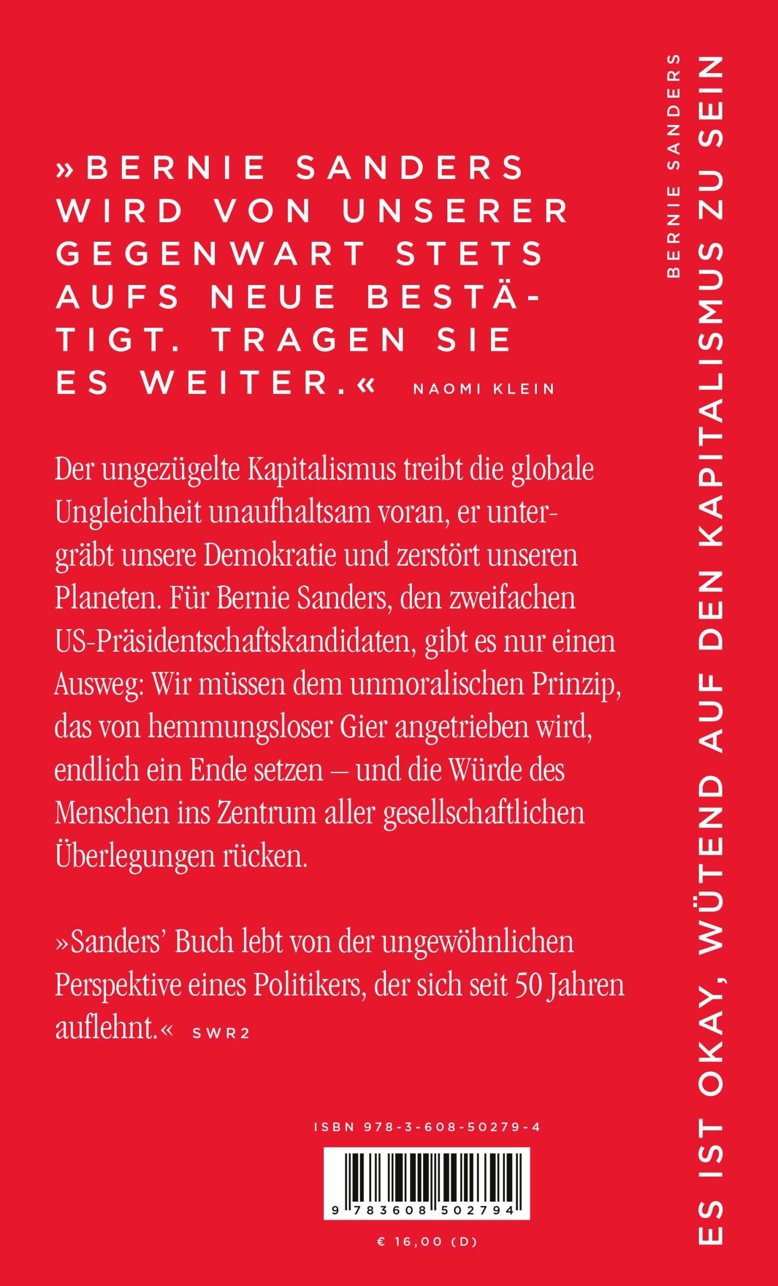 Rückseite: 9783608502794 | Es ist okay, wütend auf den Kapitalismus zu sein | Bernie Sanders