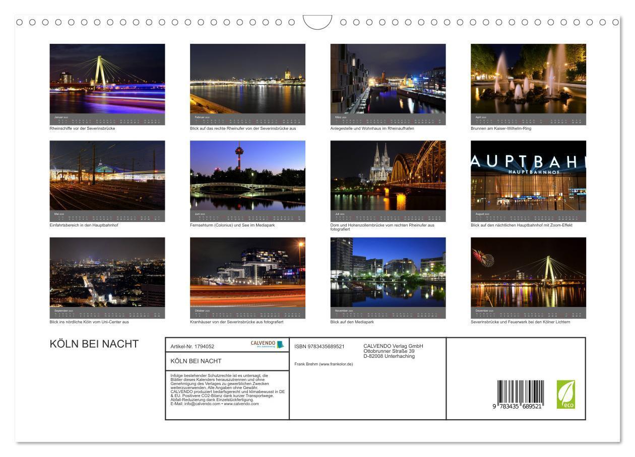 Bild: 9783435689521 | KÖLN BEI NACHT (Wandkalender 2025 DIN A3 quer), CALVENDO...