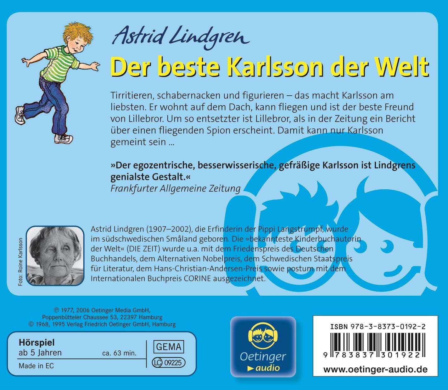 Rückseite: 9783837301922 | Der beste Karlsson der Welt. CD | Astrid Lindgren | Audio-CD | 62 Min.