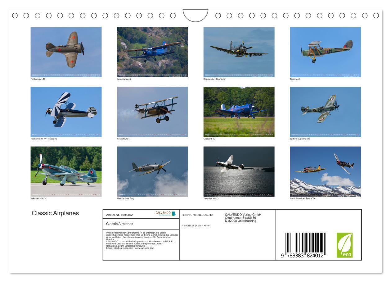 Bild: 9783383824012 | Classic Airplanes (Wandkalender 2025 DIN A4 quer), CALVENDO...