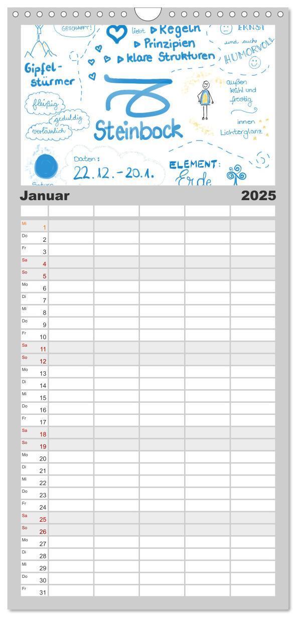 Bild: 9783457116074 | Familienplaner 2025 - Sternzeichen-Kalender mit 5 Spalten...