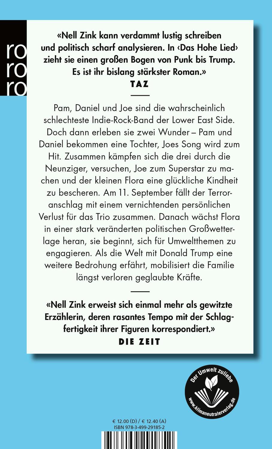 Rückseite: 9783499291852 | Das Hohe Lied | Nell Zink | Taschenbuch | Deutsch | 2022