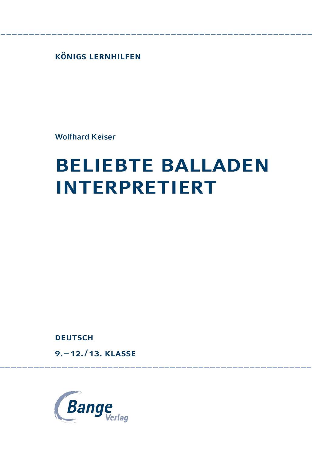 Bild: 9783804412132 | Beliebte Balladen interpretiert. | Wolfhard Keiser | Taschenbuch
