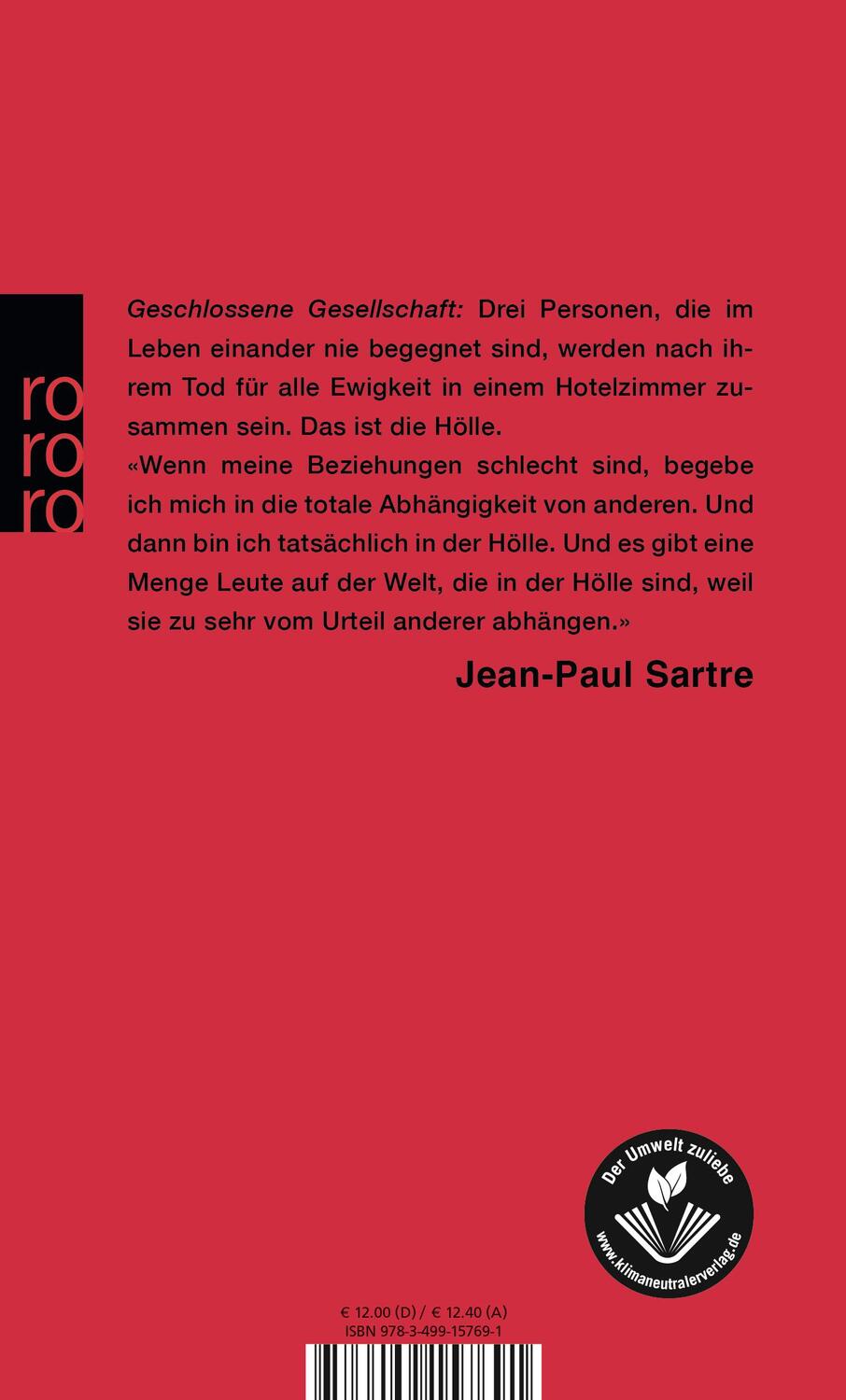Rückseite: 9783499157691 | Geschlossene Gesellschaft | Jean-Paul Sartre | Taschenbuch | 80 S.