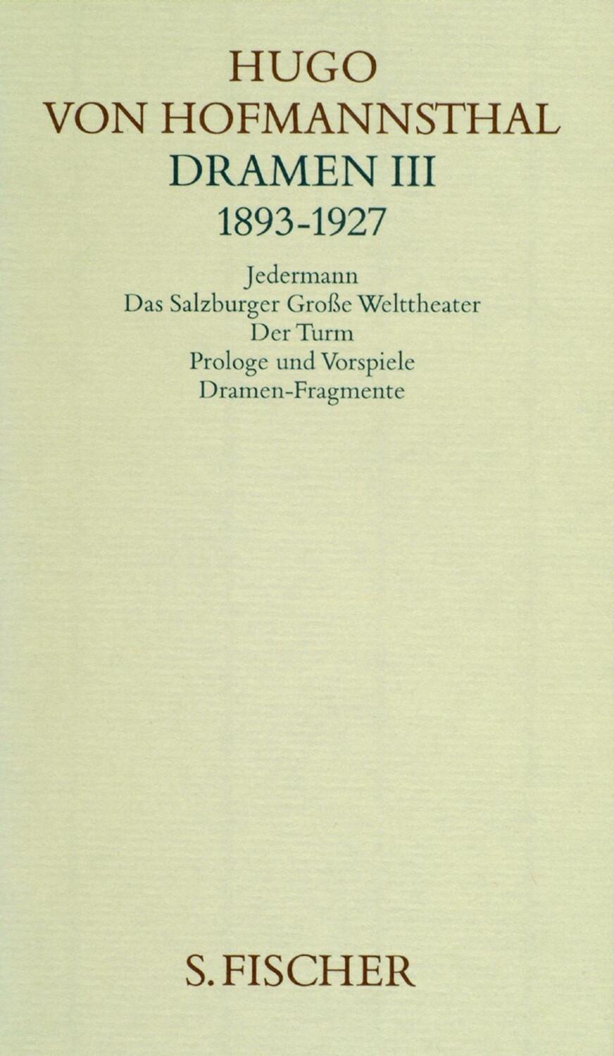 Cover: 9783100315434 | Dramen III. 1893-1927 | Hugo von Hofmannsthal | Buch | 638 S. | 1986