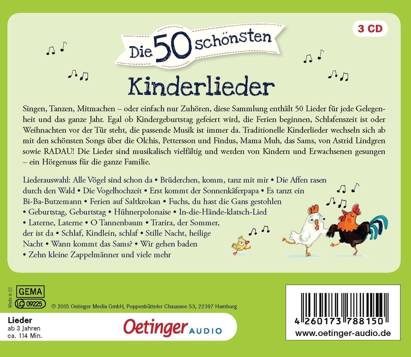 Rückseite: 4260173788150 | Die 50 schönsten Kinderlieder | Audio-CD | Die 50 schönsten | 114 Min.