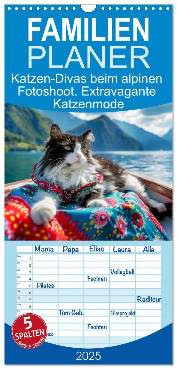 Cover: 9783457192894 | Familienplaner 2025 - Katzen-Divas beim alpinen Fotoshoot....