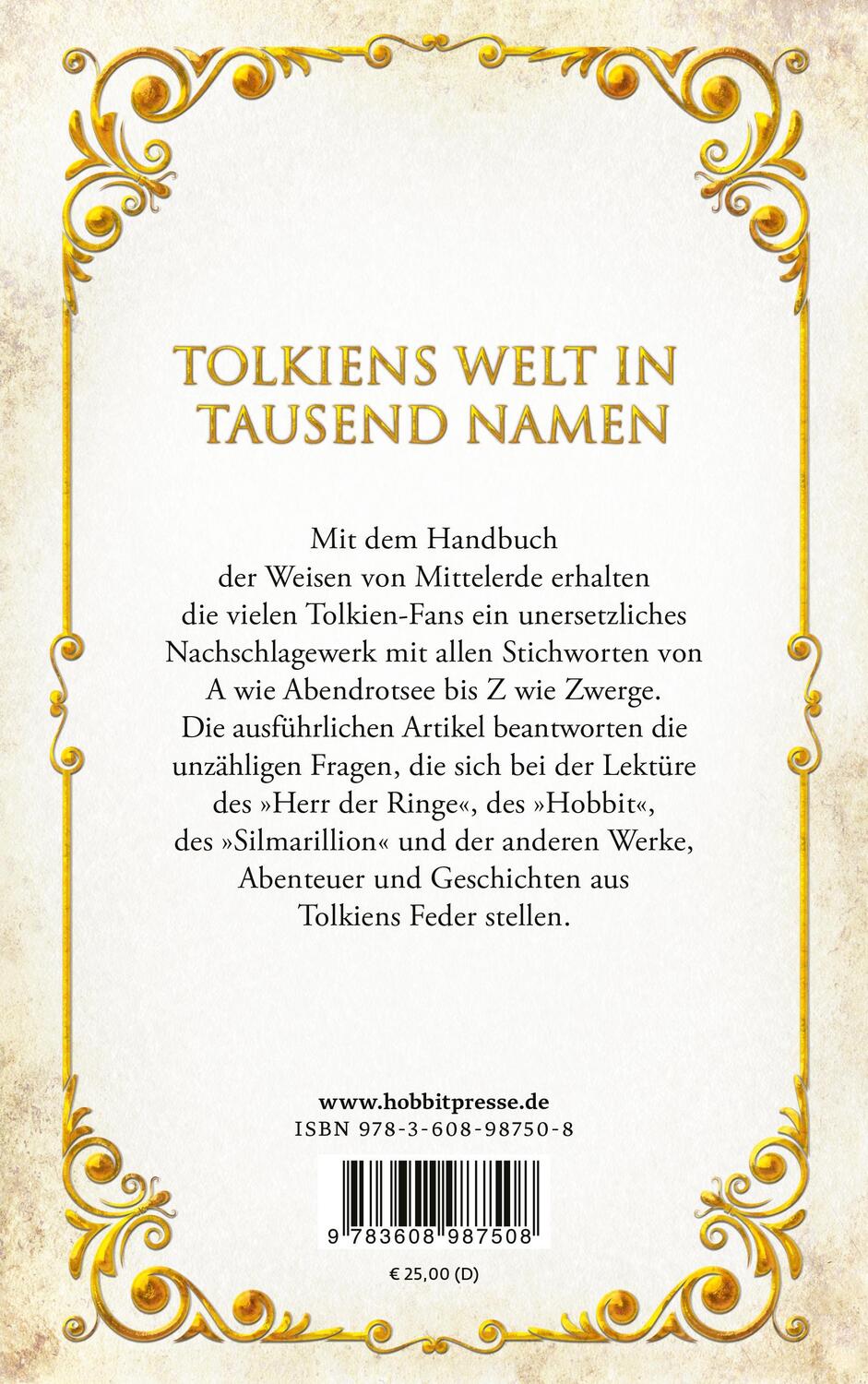 Rückseite: 9783608987508 | Handbuch der Weisen von Mittelerde | Die Tolkien-Enzyklopädie | Krege