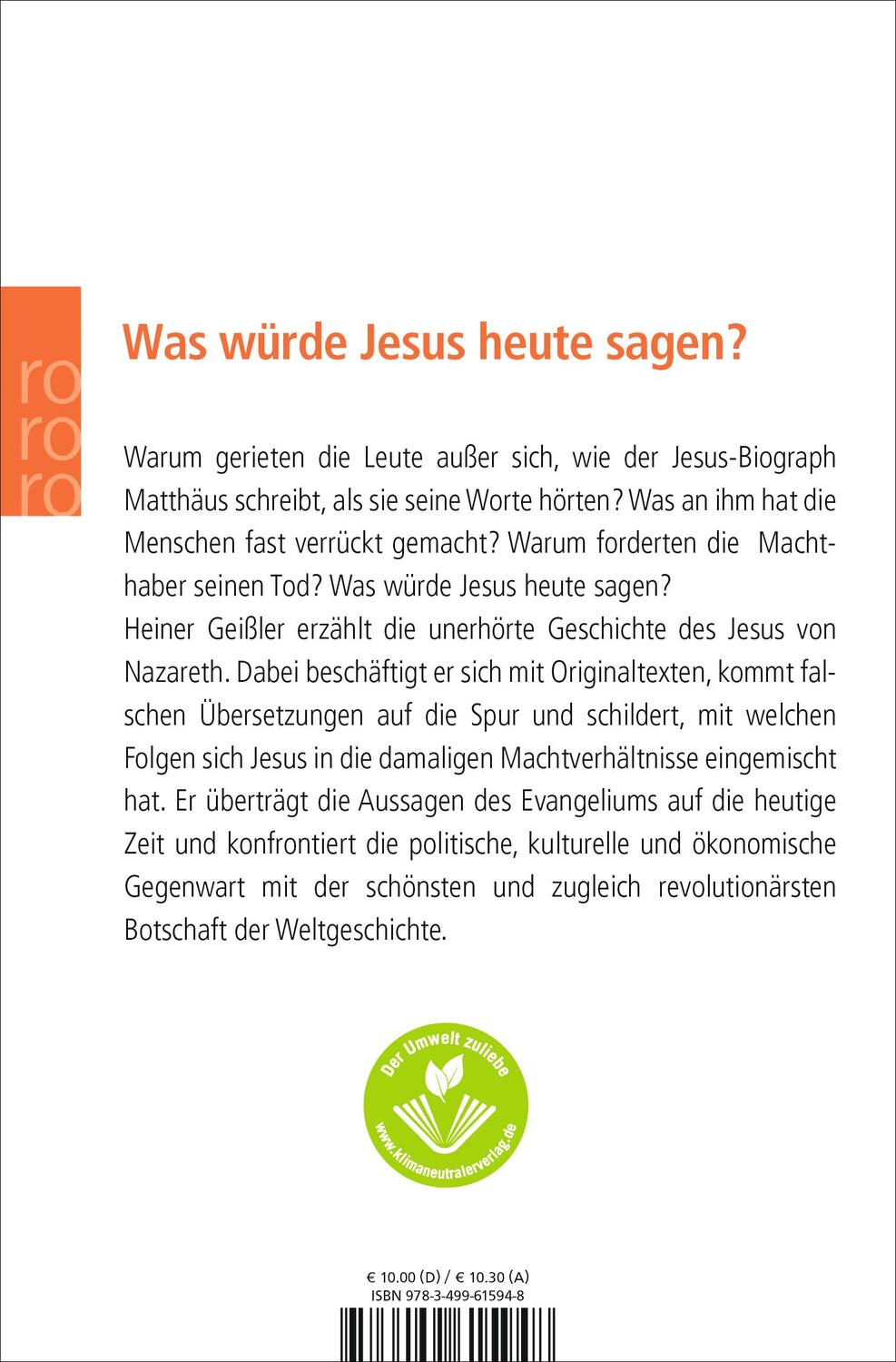 Rückseite: 9783499615948 | Was würde Jesus heute sagen? | Heiner Geißler | Taschenbuch | Deutsch