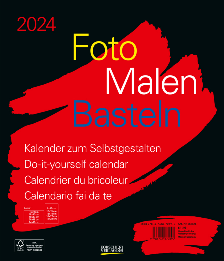Cover: 9783731870890 | Foto-Malen-Basteln Bastelkalender schwarz groß 2024 | Korsch Verlag