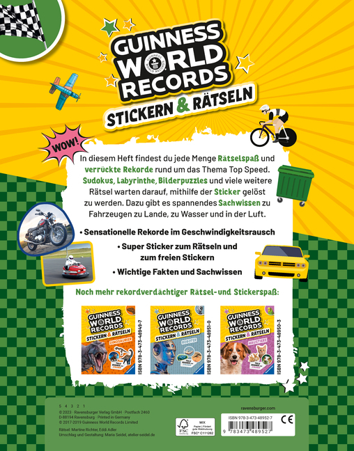 Bild: 9783473489527 | Guinness World Records Stickern und Rätseln: Top Speed | Adler (u. a.)