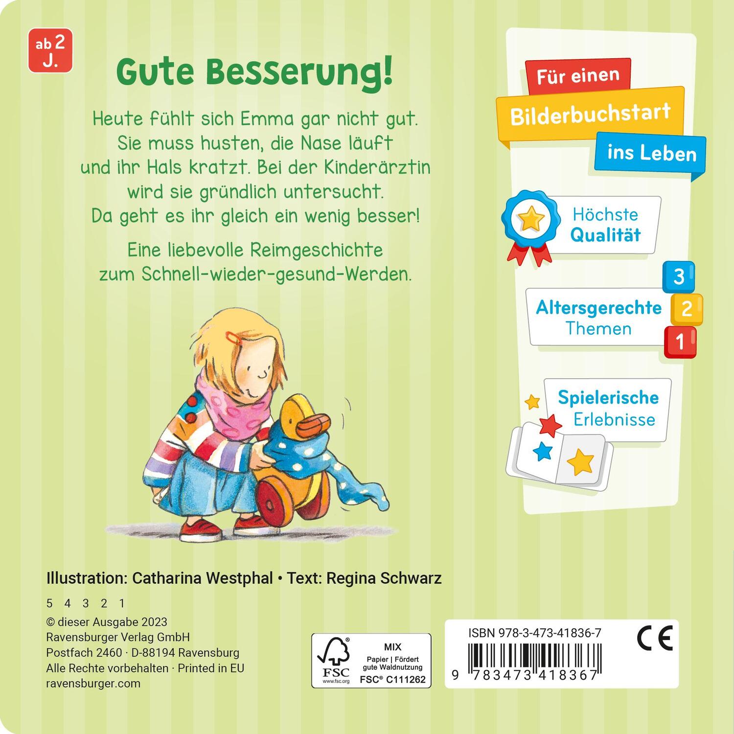 Rückseite: 9783473418367 | Bald bist du wieder gesund | Regina Schwarz | Buch | 16 S. | Deutsch