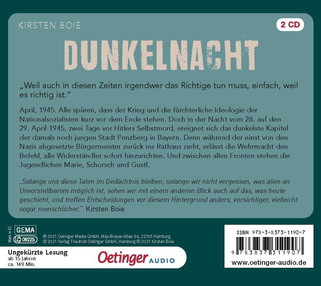Rückseite: 9783837311907 | Dunkelnacht | (2CD) | Kirsten Boie | Audio-CD | Oetinger Media GmbH