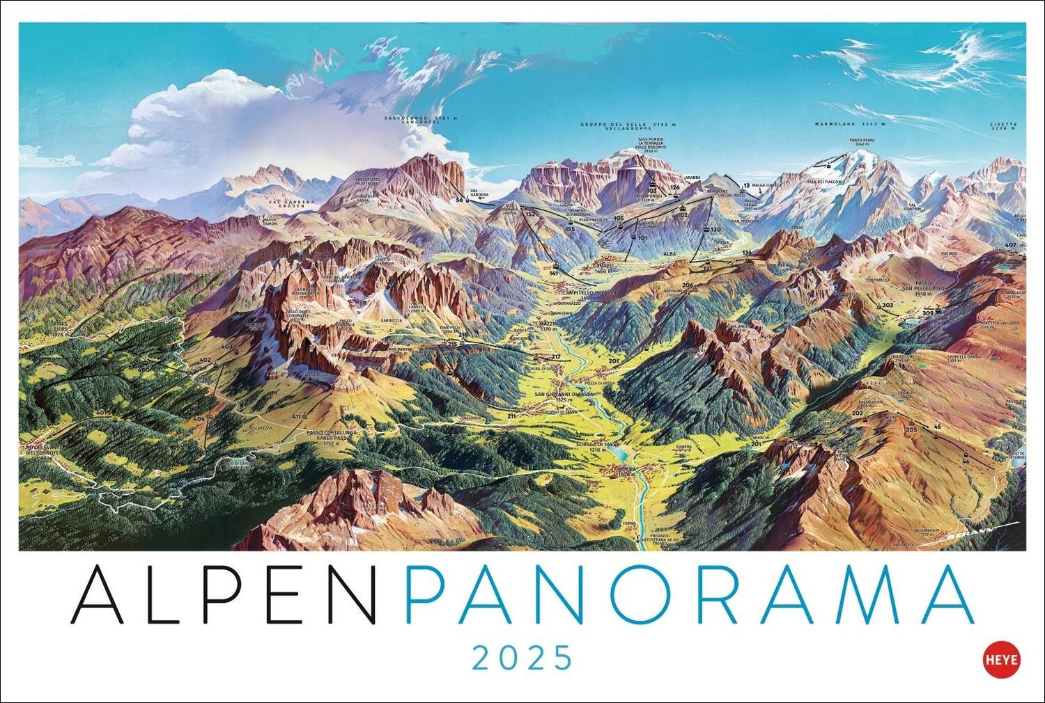 Cover: 9783756404780 | Alpenpanorama Edition 2025 - Die Kunst der Panoramakarten | Kalender
