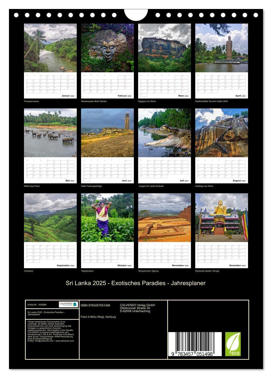 Bild: 9783457051498 | Sri Lanka 2025 - Exotisches Paradies - Jahresplaner (Wandkalender...