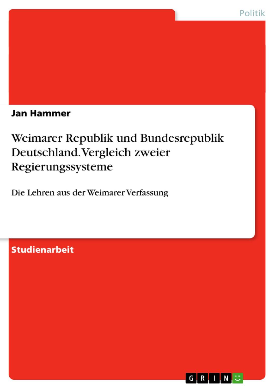 Cover: 9783656407126 | Weimarer Republik und Bundesrepublik Deutschland. Vergleich zweier...