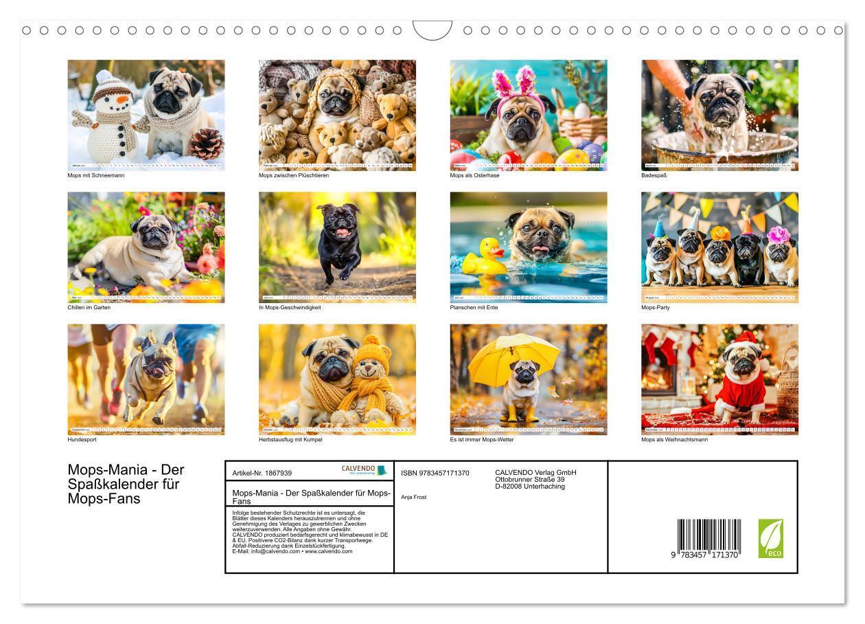 Bild: 9783457171370 | Mops-Mania - Der Spaßkalender für Mops-Fans (Wandkalender 2025 DIN...