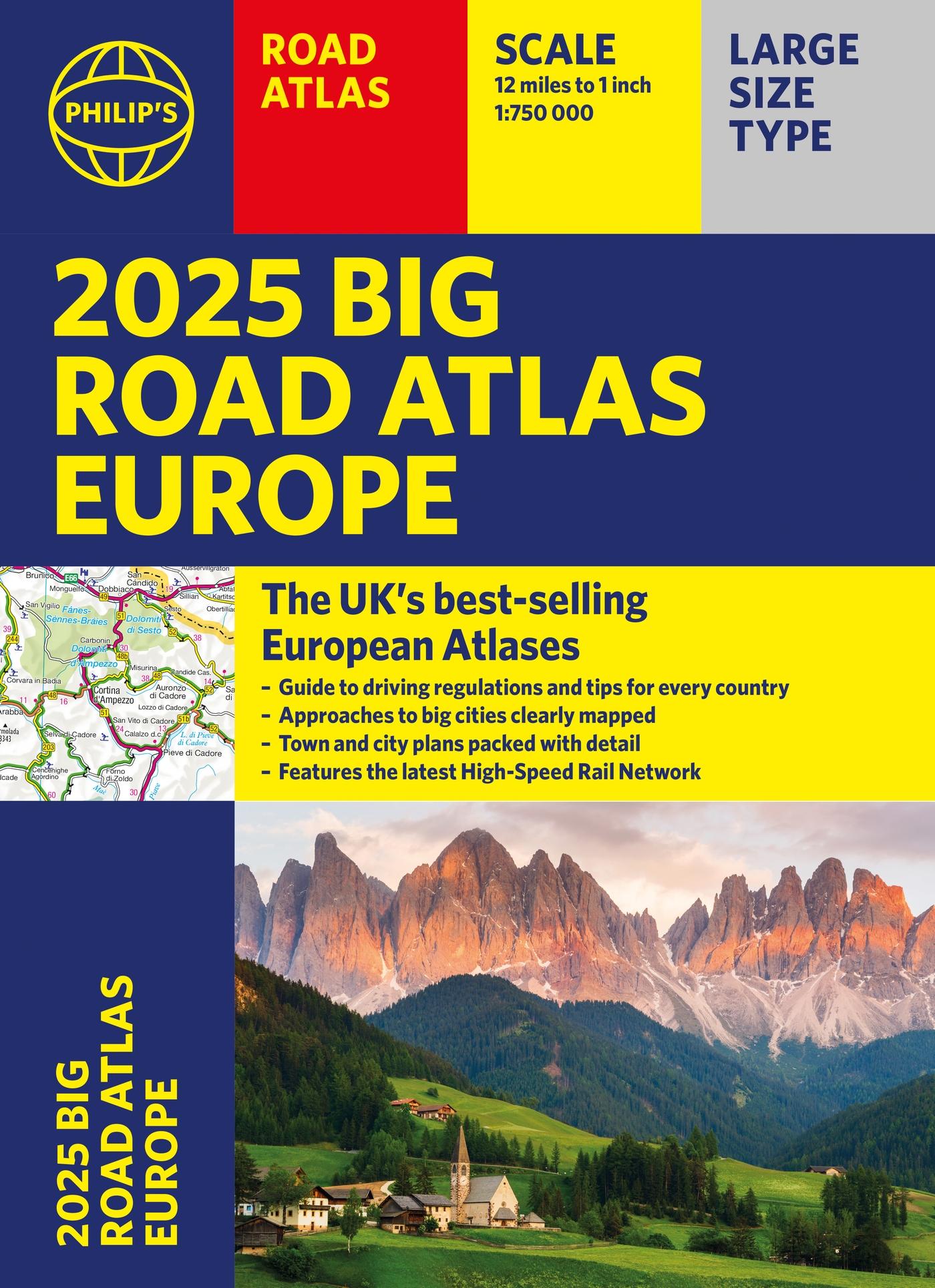 Cover: 9781849076579 | 2025 Philip's Big Road Atlas of Europe | (A3 Paperback) | Maps | Buch