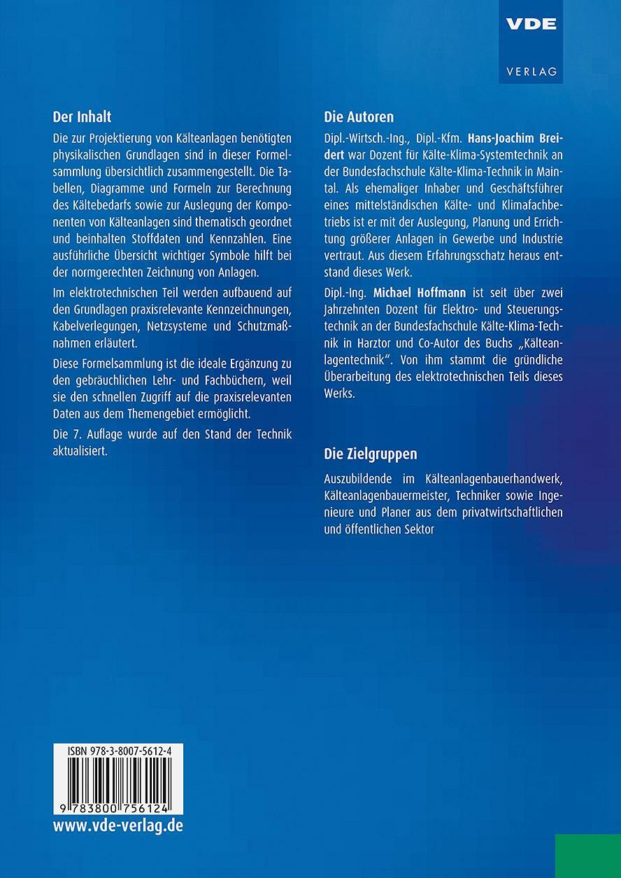 Rückseite: 9783800756124 | Formeln, Tabellen und Diagramme für die Kälteanlagentechnik | Buch