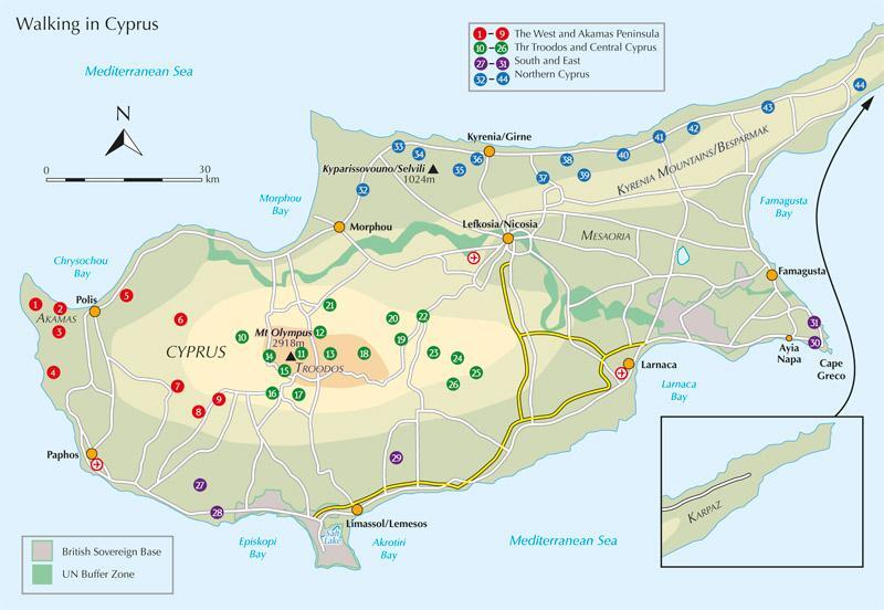 Bild: 9781852848378 | Walking in Cyprus | 44 walks in the South and the North | Mig (u. a.)