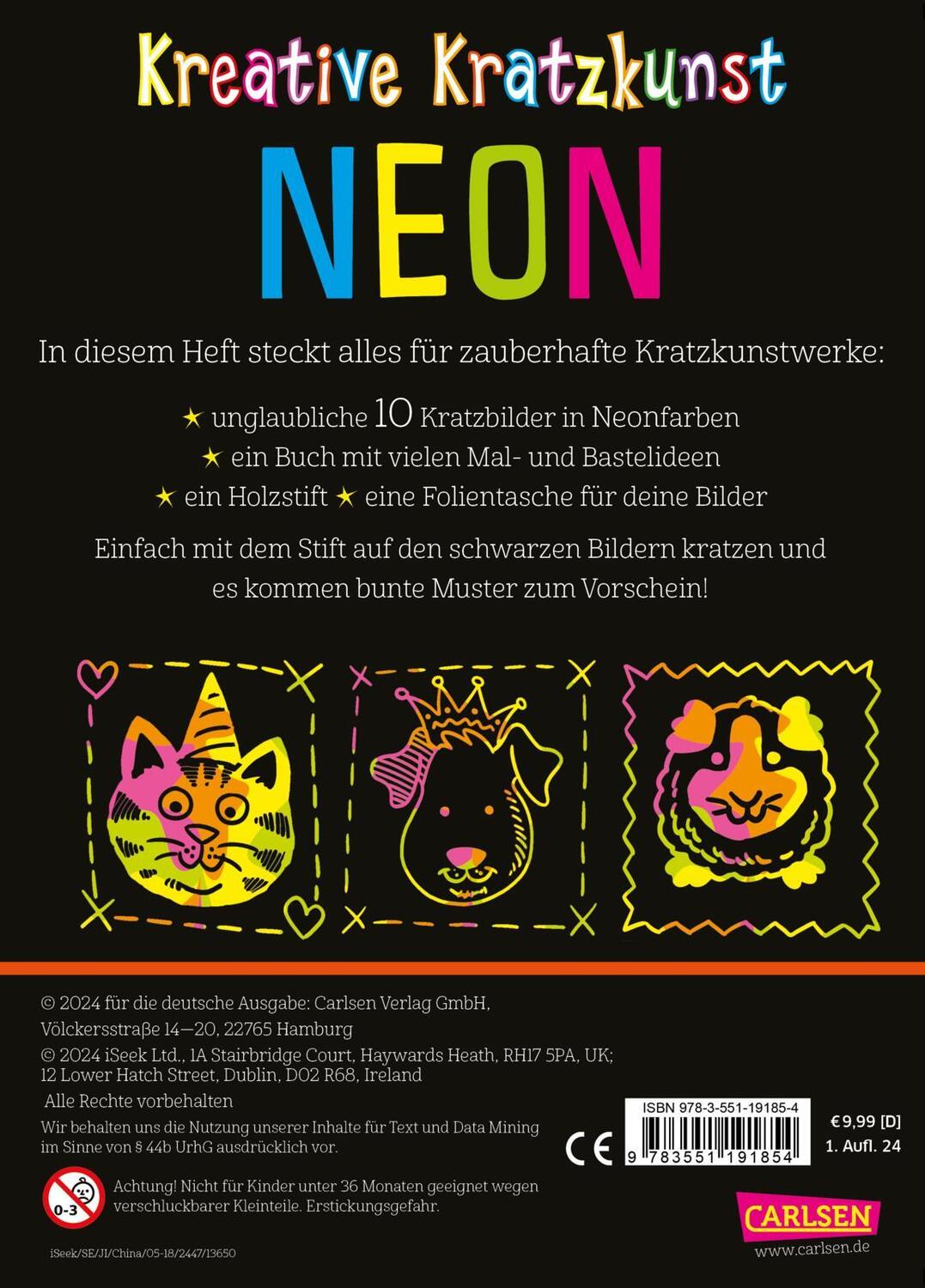 Rückseite: 9783551191854 | Kratzbilder für Kinder: Kreative Kratzkunst: Neon | Anton Poitier