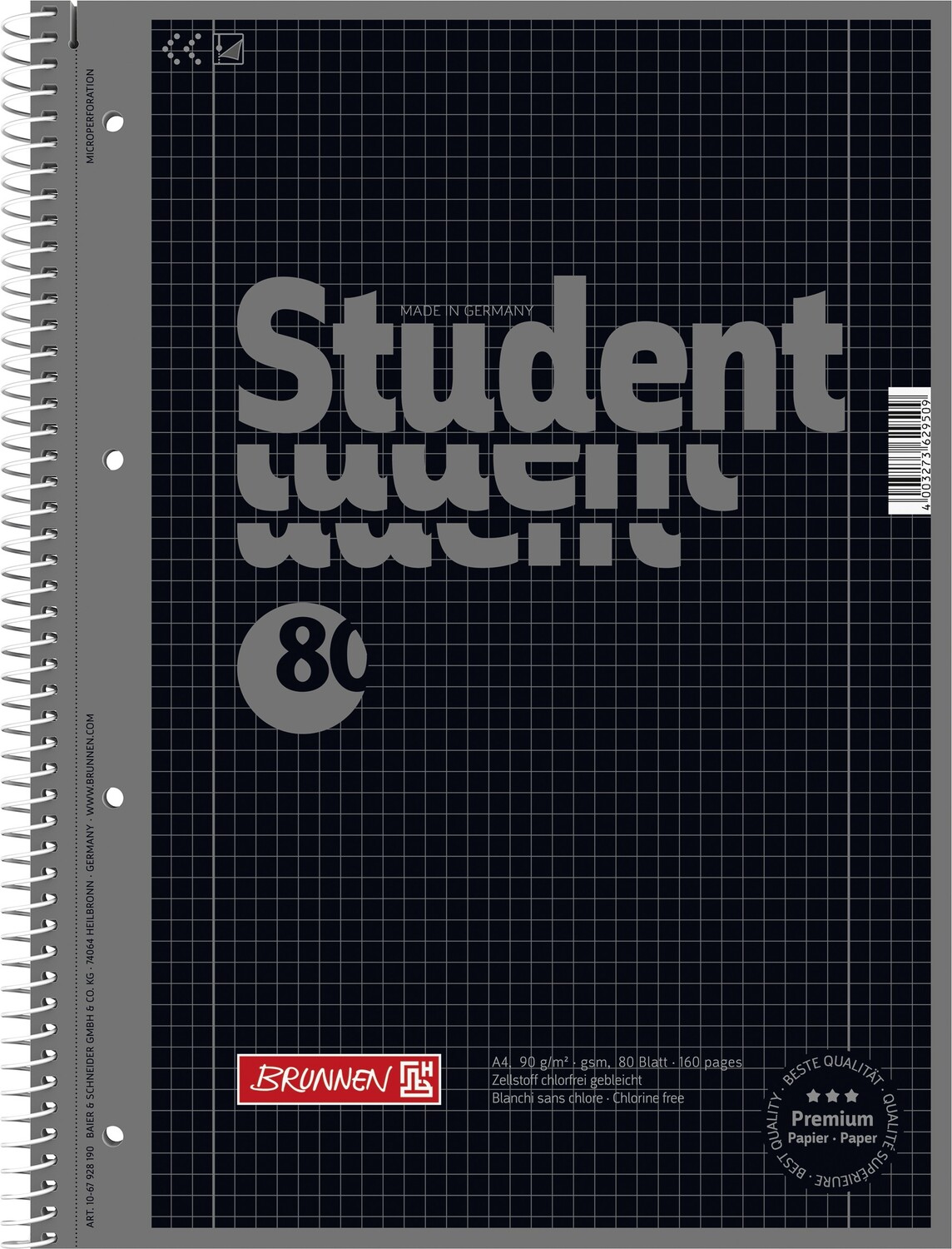 Cover: 4003273629509 | Brunnen Collegeblock Premium Student A4 kariert Lineatur 28 onyx