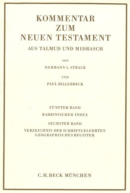 Cover: 9783406027314 | Kommentar zum Neuen Testament aus Talmud und Midrasch Bd. 5/6:...