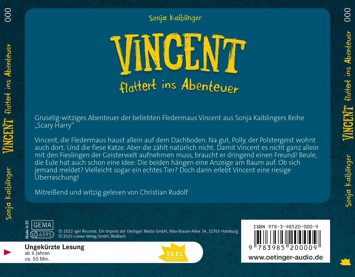 Rückseite: 9783985200009 | Vincent flattert ins Abenteuer | Sonja Kaiblinger | Audio-CD | Deutsch