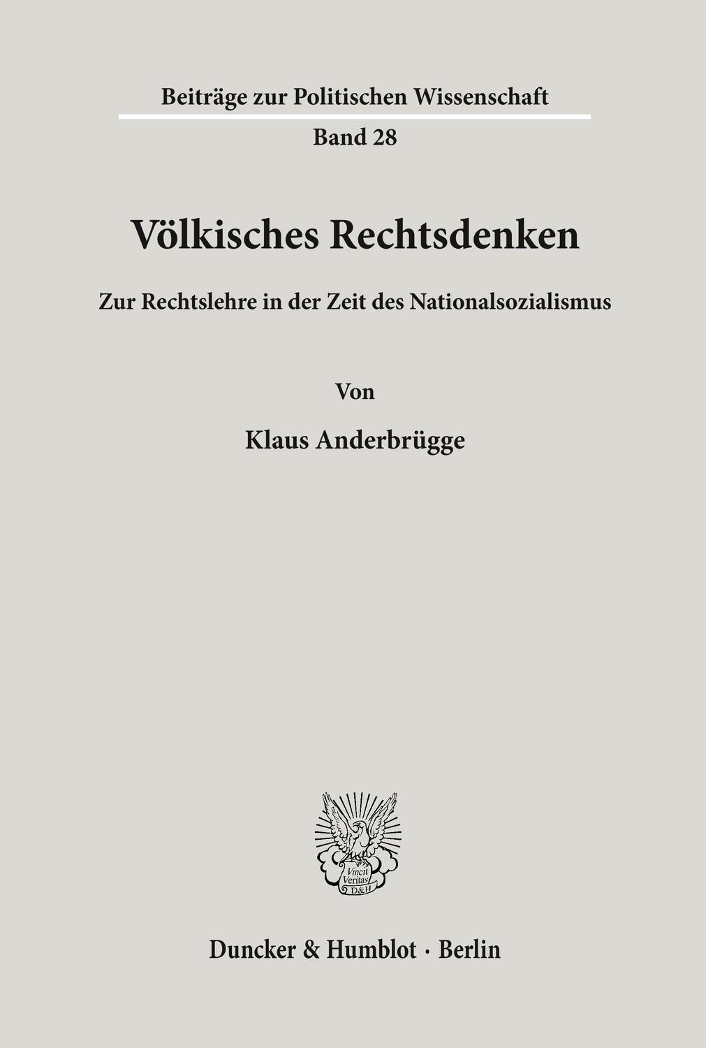 Cover: 9783428040841 | Völkisches Rechtsdenken. | Klaus Anderbrügge | Taschenbuch | Paperback