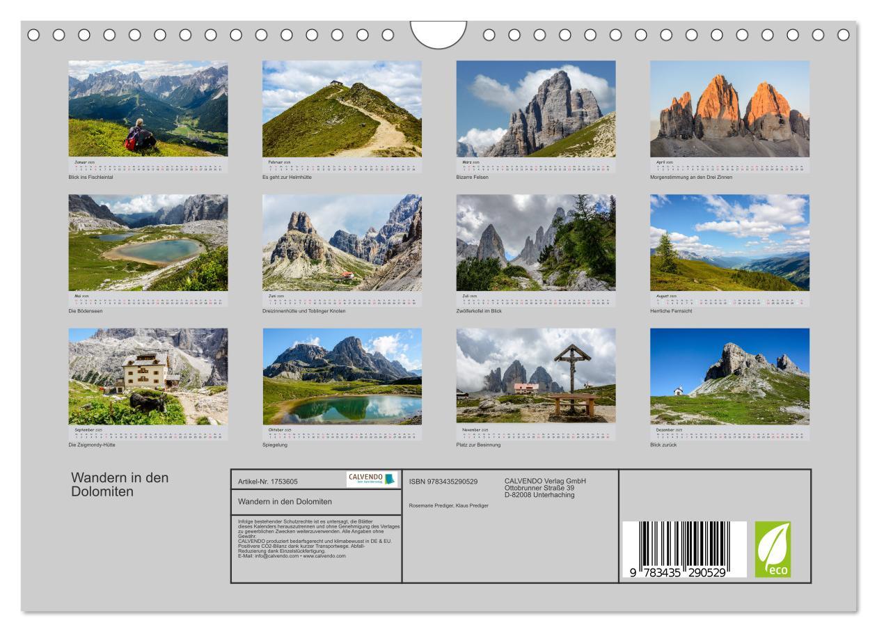 Bild: 9783435290529 | Wandern in den Dolomiten (Wandkalender 2025 DIN A4 quer), CALVENDO...