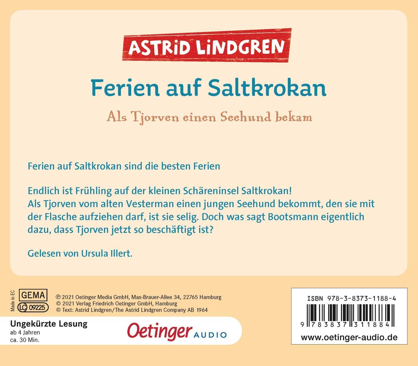 Rückseite: 9783837311884 | Ferien auf Saltkrokan. Als Tjorven einen Seehund bekam | Lindgren | CD