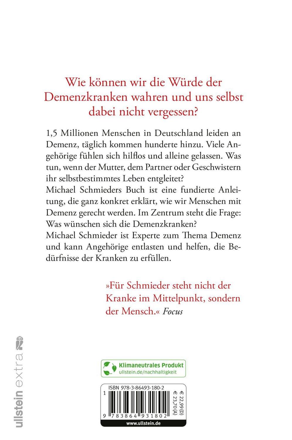 Rückseite: 9783864931802 | Dement, aber nicht vergessen | Michael Schmieder (u. a.) | Taschenbuch