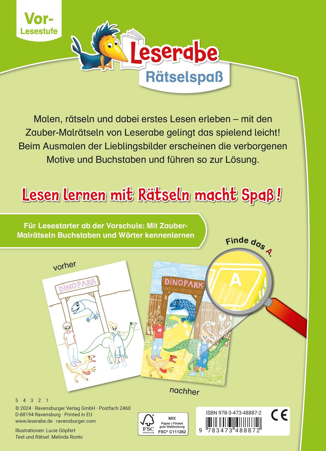 Rückseite: 9783473488872 | Leserabe Rätselspaß Zauber-Malrätsel zum Lesenlernen: Dinos...