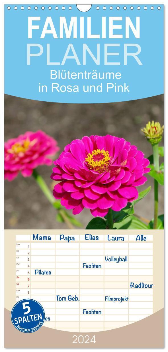 Cover: 9783383090875 | Familienplaner 2024 - Blütenträume in Rosa und Pink mit 5 Spalten...