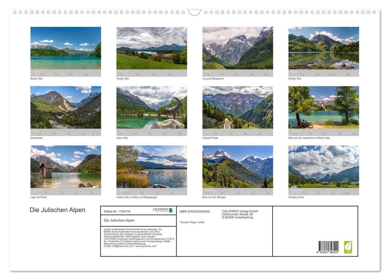 Bild: 9783435346202 | Die Julischen Alpen (Wandkalender 2025 DIN A2 quer), CALVENDO...