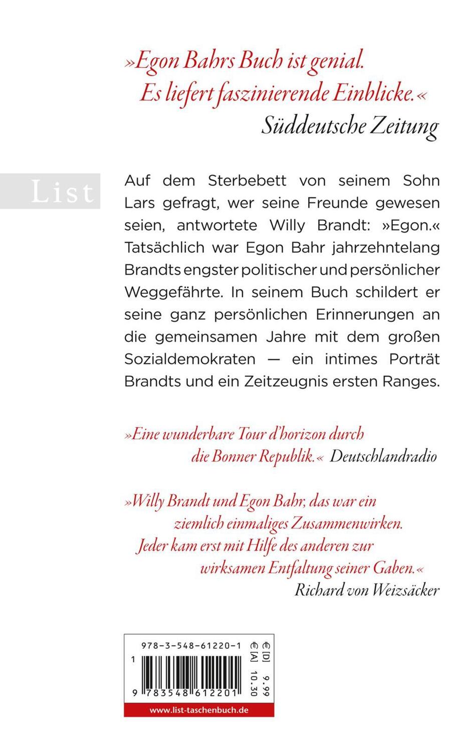 Rückseite: 9783548612201 | »Das musst du erzählen« | Erinnerungen an Willy Brandt | Egon Bahr