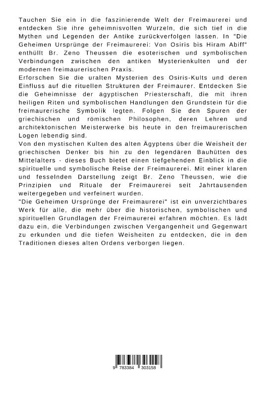 Rückseite: 9783384303158 | Die Geheimen Ursprünge der Freimaurerei | Von Osiris bis Hiram Abiff